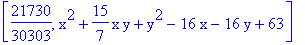 [21730/30303, x^2+15/7*x*y+y^2-16*x-16*y+63]
